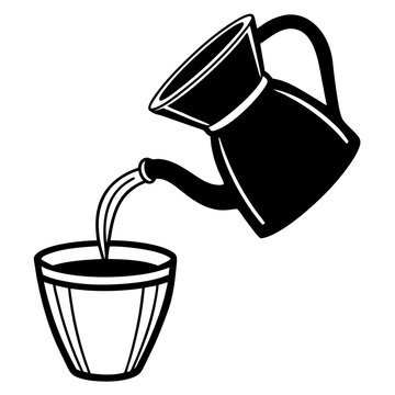 recommend clip art: Hand drawn Sketch of coffee pouring in cup from coffee maker line art