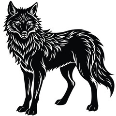 Wild wolf head vector illustration, a black and white canine animal drawing