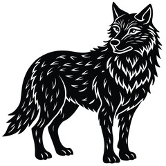 Obraz premium Wild wolf head vector illustration, a black and white canine animal drawing