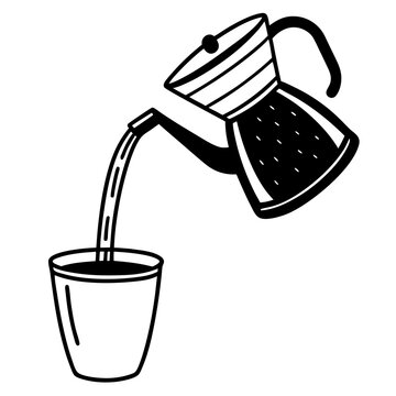 recommend clip art: Hand drawn Sketch of coffee pouring in cup from coffee maker line art