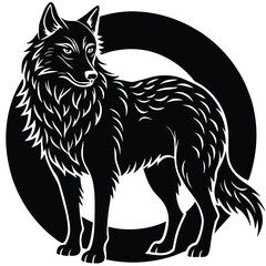 Wild wolf head vector illustration, a black and white canine animal drawing