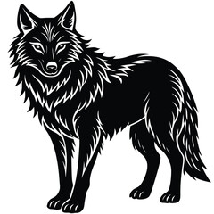 Wild wolf head vector illustration, a black and white canine animal drawing