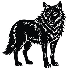 Wild wolf head vector illustration, a black and white canine animal drawing