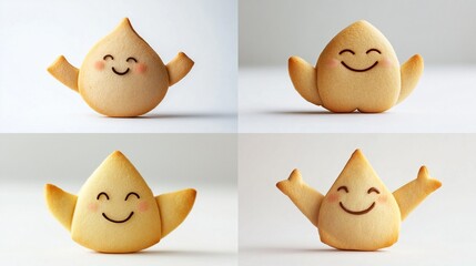Four cute, smiling, leaf-shaped cookies.