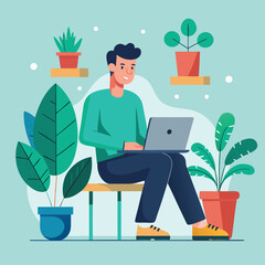 man working with her laptop vector