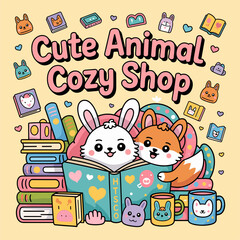 Obraz premium cute coloring book cover, cover, cute kids illustration, cartoon cover, cartoon illustration, kawaii coloring, easy and bold, kawaii cover, cozy, cozy cover, fuzzy, hygge, coloring pages, adult colori