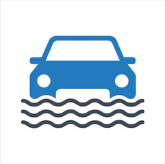 Flooded car icon. Car insurance icon