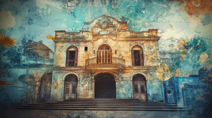 Exploring Decaying Building with Aged Texture and Unique Color Palette