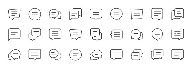 Chat Bubble Line Icons Set. Contain Icons as Dialogue, Feedback, Comment. Editable Stroke. Pixel Perfect.
