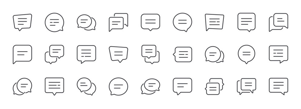 Chat Bubble Line Icons Set. Contain Icons as Dialogue, Feedback, Comment. Editable Stroke. Pixel Perfect.