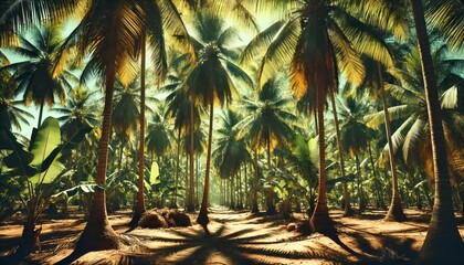 Lush Tropical Palm Trees and Greenery in Sunlit Jungle Landscape