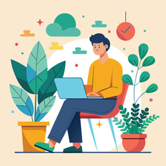 man working with her laptop vector