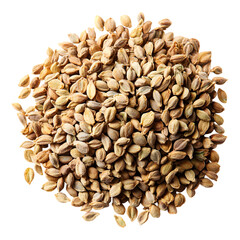 Fototapeta premium Dried seeds arranged in circular pile, showcasing their natural texture and color