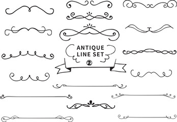 ペン線画手書き 使いやすいアンティークな飾り罫　セット2