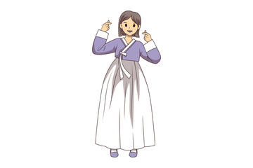 Cartoon Korean Girl in Traditional Clothes