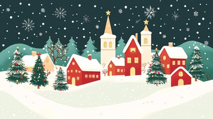 Fototapeta premium Charming Snowy Christmas Village at Night