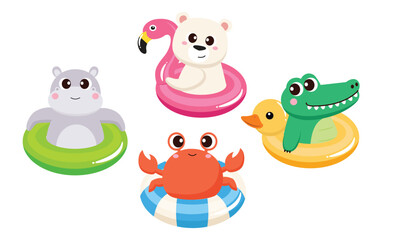 Cute animals in inflatable summer clip art