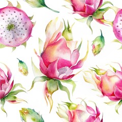 Seamless Watercolor Dragon Fruit Pattern