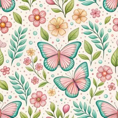 Seamless Butterfly and Floral Pattern
