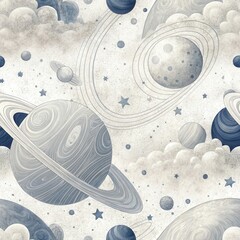 Seamless Celestial Planets Pattern