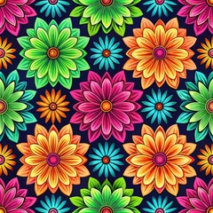 Seamless Vivid Floral Tile Pattern