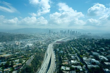 Cityscape Panorama of Los Angeles with Highway Connection