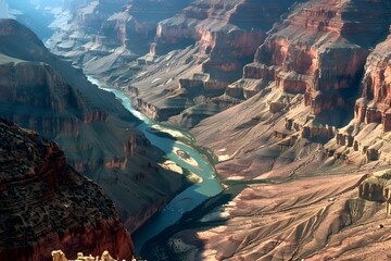 Dramatic High-Angle View of the Grand Canyon and Colorado River...