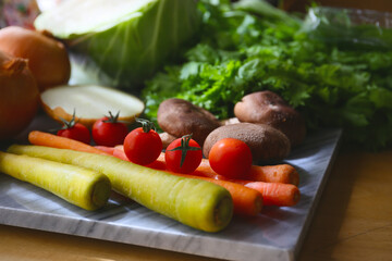 preparing a Japanese style currywith fresh meat, vegetables and curry roux; home cooking