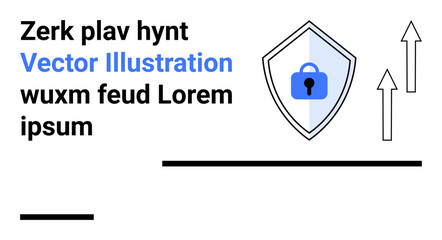 Shield with lock icon emphasizes security, paired with upward arrows for progress. Ideal for cybersecurity, data privacy, technology growth, online safety, reliability, secure systems, flat landing