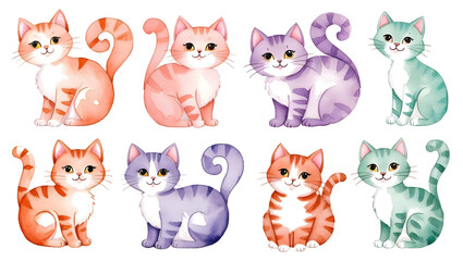 Watercolor Children's Illustrations with Cute Cats – Playful and Whimsical Art


