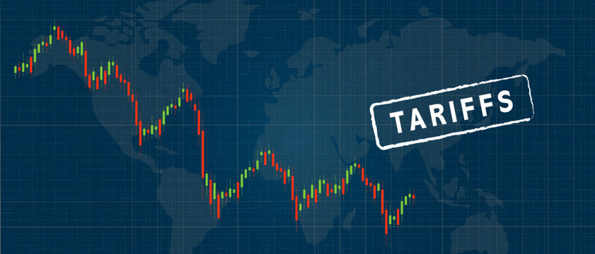 Economic recession down turn because of tariff trade war protectionism policy global trade barriers candle stick