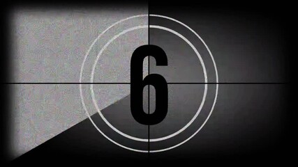 Vintage, old, retro projected film head leader with realtime countdown clock from 10 to 0 - Powered by Adobe