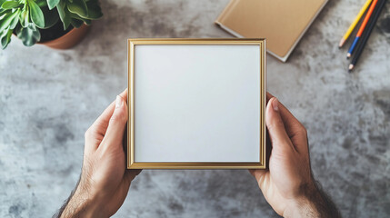 Gold Frame Mockup -Hands Holding Blank Template