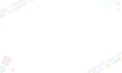 直線に並んだ模様入りの四角形のパターンが隅にかかるカラフルなフレーム