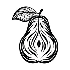 Elegant Pear Slice Design Black & White Intricate Pattern with Leaf on White Canvas