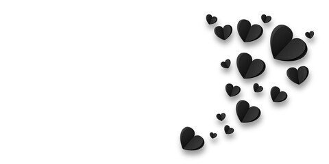 black paper hearts isolated on transparent background. Valentine's day.
