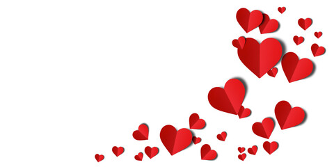 Red paper hearts isolated on transparent background. Valentine's day.