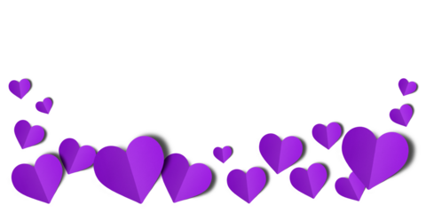 purple paper hearts isolated on transparent background. Valentine's day.