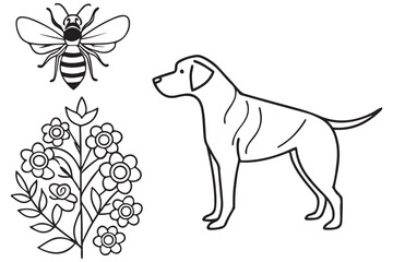 Dog, Bee, and Floral Line Art Illustration
Minimalist Animal and Nature Design Outline
Perfect for Tattoos, Coloring, or Craft Projects