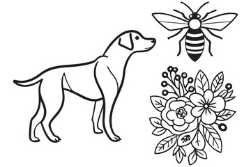 Dog, Bee, and Floral Line Art Illustration
Minimalist Animal and Nature Design Outline
Perfect for Tattoos, Coloring, or Craft Projects