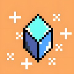 Pixelated Luminescent Cube with Sparkling Aura, Orange Background