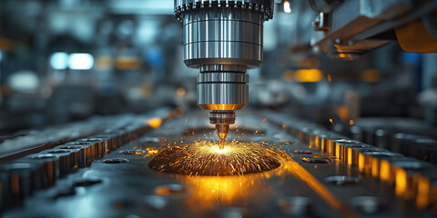 精密工場、CNCマシンの切削加工。Generative AI
