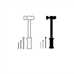 Hammer and nails in solid and outline styles. Perfect for construction, tools, hardware, or handyman-related icons.
