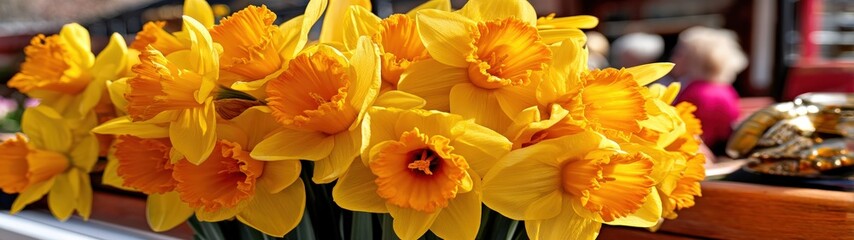 Fototapeta premium Bright and Vibrant Yellow Daffodils in a Blooming Floral Display