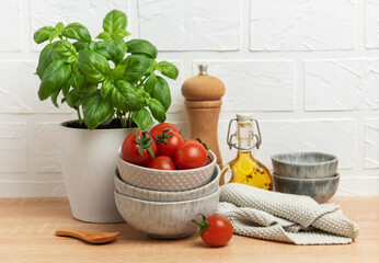 Fresh cherry tomatoes and basil creating a vibrant culinary scene