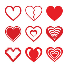 Romantic Abstract Love Hearts Symbols in Various Shapes for Valentine's Day.