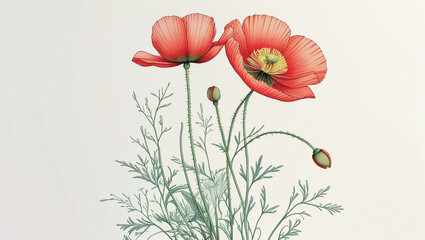 Red poppies on a white background