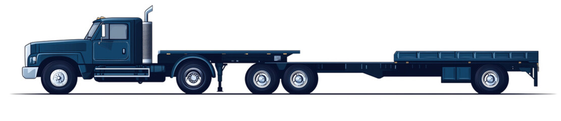 Side View of Blue Flatbed Truck - Isolated on Transparent Background