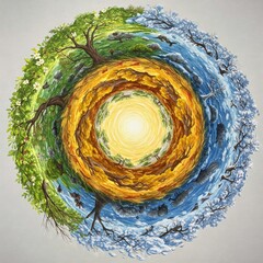 Circle of life showing changing seasons from spring to summer, autumn and winter