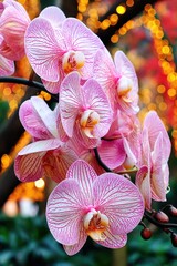 Stunning Pink Orchid Blooms with Intricate Petal Patterns and Bokeh